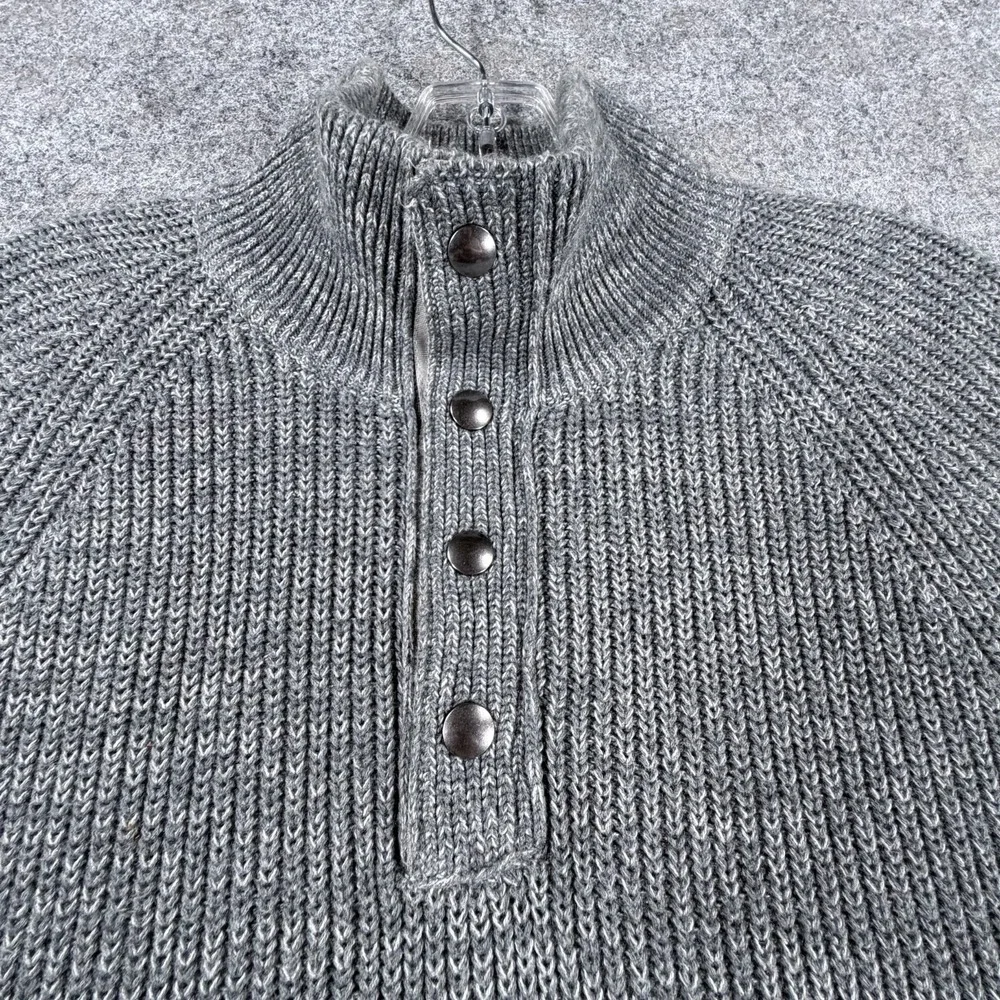 Banana Republic Sweater Mens Medium Heathered Gray Cotton Tight Knit Ribbed Snap